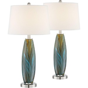 360 Lighting Azure 29 1/2" Tall Modern End Table Lamps Set of 2 WiFi Smart Socket Blue Brown Glass Living Room Bedroom White Shade (Colors May Vary) - 1 of 4