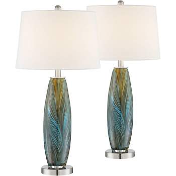 360 Lighting Azure 29 1/2" Tall Modern End Table Lamps Set of 2 WiFi Smart Socket Blue Brown Glass Living Room Bedroom White Shade (Colors May Vary)
