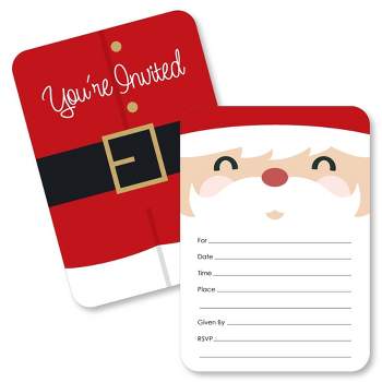 Big Dot of Happiness Jolly Santa Claus - Shaped Fill-in Invitations - Christmas Party Invitation Cards with Envelopes - Set of 12