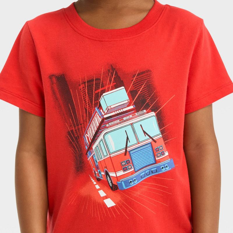 Toddler Boys&#39; Short Sleeve Firetruck Graphic T-Shirt - Cat &#38; Jack&#8482; Red, 3 of 5