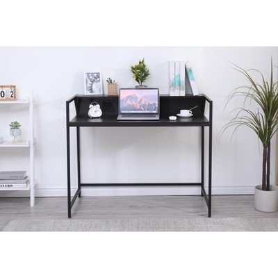 Vynxaria Modern Rustic Narrow Console Table - Black, 43.5"L x 23.5"W x 36"H, Thickened Particleboard/Metal Frame, for Entryway/Sofa/Hallway