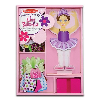 Melissa & Doug Deluxe Nina Ballerina Magnetic Dress-Up Wooden Doll With 27pc of Clothing