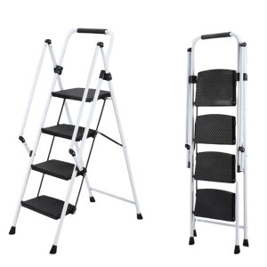 NAYSAYE 4 Step Folding Ladder White Steel Frame Wide Non Slip Pedals Safety Handle Portable for Home Kitchen Office, White, 18"*35"*54" - 1 of 4