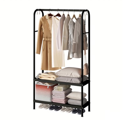 Heavy Duty Clothes Rack, Metal Clothing Racks For Hanging Clothes,Garment Rack With 2 Tier Closet Shelves, Metal Clothing Rack For Clothing Storage