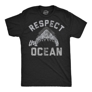 Mens Funny T Shirts Respect The Ocean Sarcastic Shark Graphic Novelty Tee For Men - Crazy Dog Men's T Shirt - 1 of 4