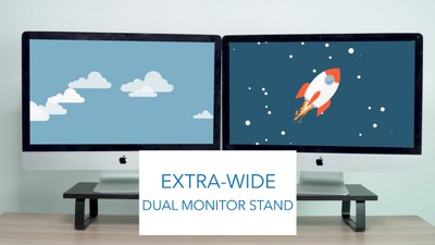 Extra Wide Black Steel and Wood Dual Monitor Stand