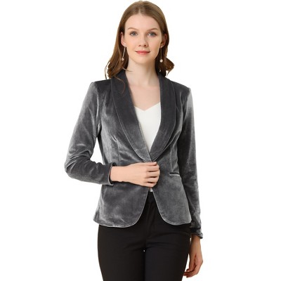 Allegra K Women's Office Coat Solid Shawl Collar 1 Button Velvet