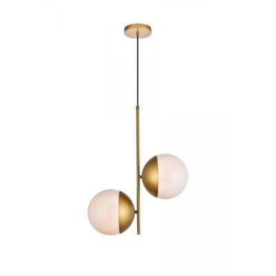 Elegant Lighting Eclipse 2 Lights Brass Pendant With Frosted White Glass