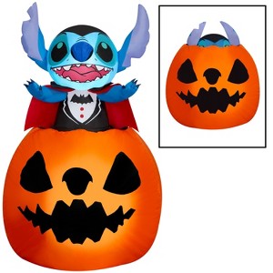 Gemmy Animated Airblown Inflatable Vampire Stitch Popping Out of Pumpkin Disney, 5 ft Tall, Multicolored - 1 of 4