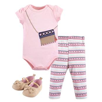 Little Treasure Baby Girl Cotton Bodysuit, Pant and Shoe 3pc Set, Free Spirit