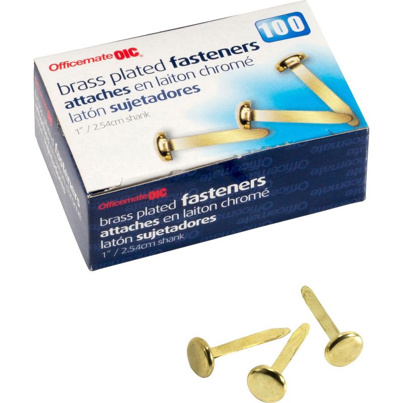 Officemate Roundhead Fastener 1" Shank 3/8" Head Brass Plated 99814, 1 of 4