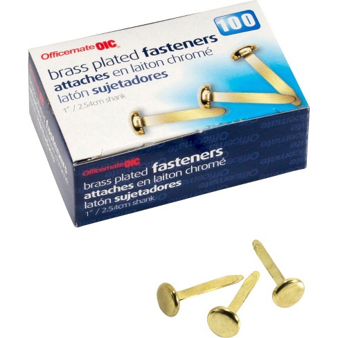 Officemate Roundhead Fastener 1 Shank 3/8 Head Brass Plated 99814