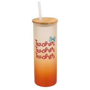 Elanze Designs 25 Ounce Frosted Glass Gradient Travel Tumbler With Straw and Wooden Lid, Teacher Orange - 1 of 1
