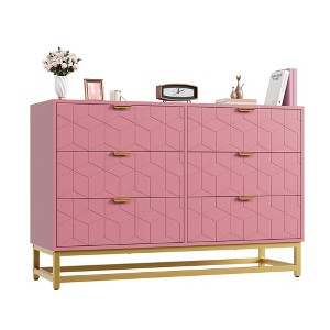 Dresser for Bedroom, 6 Drawer Dresser with Metal Legs, Wood Dressers Chest Organizer with Wide Storage, - 1 of 4