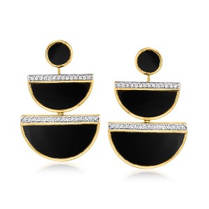 Ross-Simons Onyx and .80 ct. t.w. White Topaz Geometric Drop Earrings in 18kt Gold Over Sterling - 1 of 3