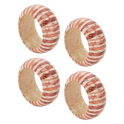 Rustic Striped Mango Wood Napkin Rings, Set of 4