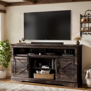 TV Stand for 65+ Inch TV, 33" Tall Farmhouse Entertainment Center with Sliding Barn Door, Wood TV Consoles for Living Room - 1 of 4