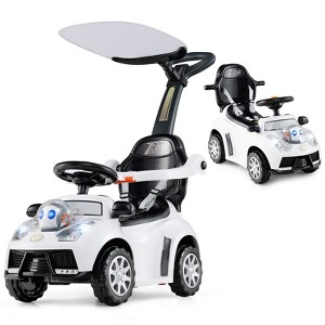 Costway 3-in-1 Sliding Walker w/ Adjustable Canopy Horn Music & Light for Boys & Girls Pink/Red/White - 1 of 4