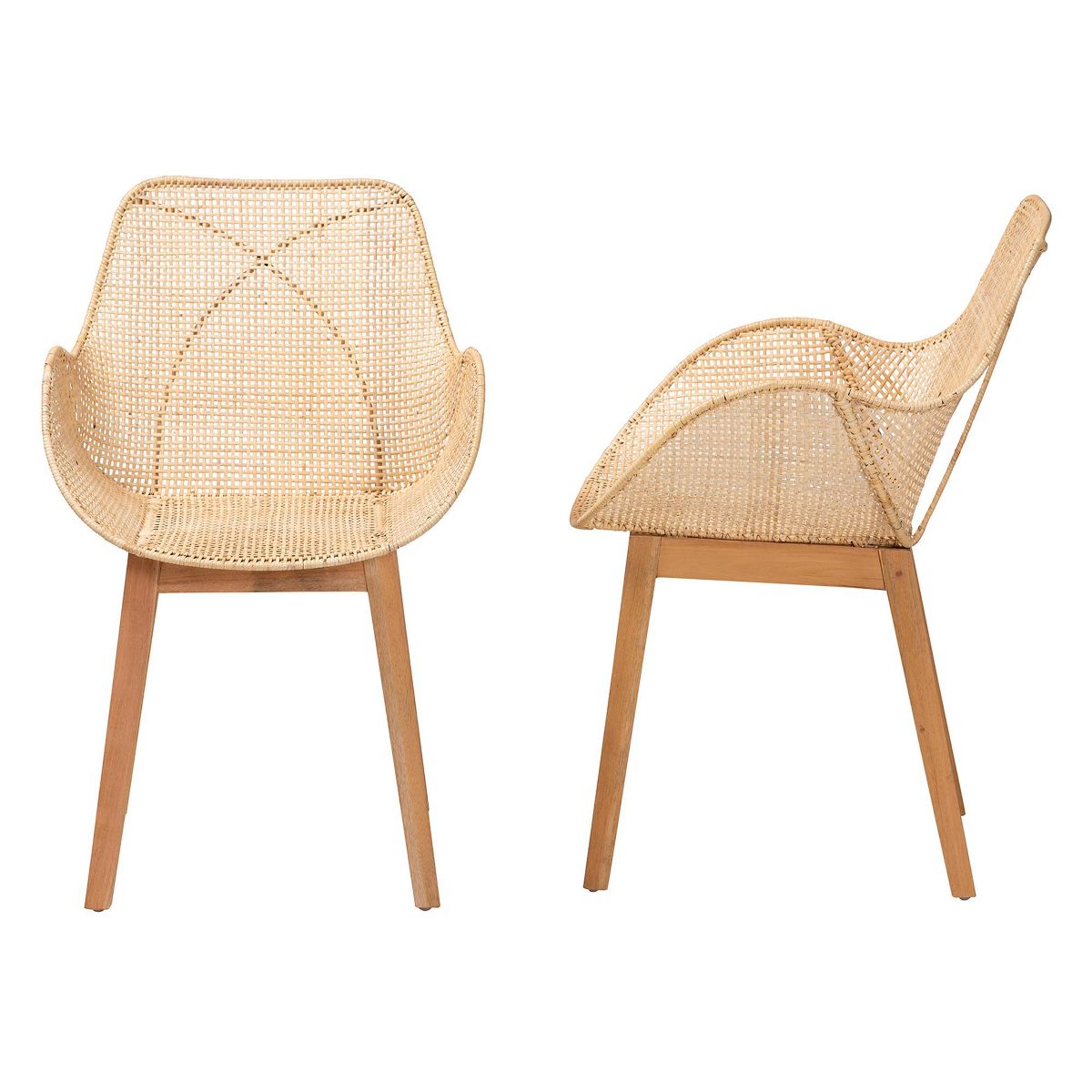 bali & pari Ballerina Japandi Natural Brown Finished Mahogany Wood and Rattan 2-Piece Dining Chair Set - thumbnail 4