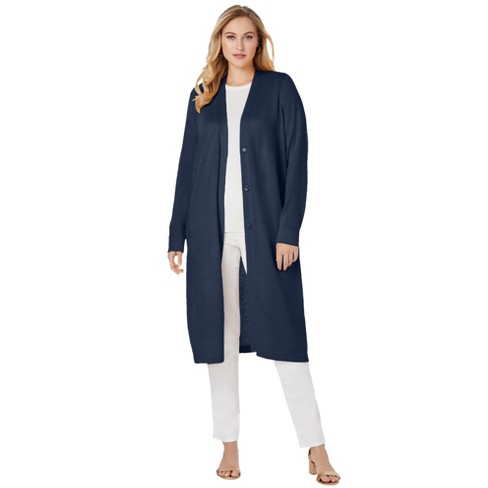 Jessica London Women's Plus Size Fine Gauge Duster Cardigan, 18/20 - Navy