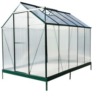 Gulches 6x10x7 Feet Green Polycarbonate Greenhouse Heavy Duty Powder Coated Aluminum Walk in Kit with Rain Gutter Vent Door Backyard Garden - 1 of 4