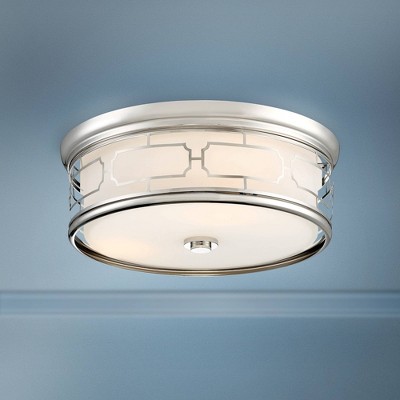 Elegant Polished Nickel 16" LED Drum Flush Mount with Opal Glass