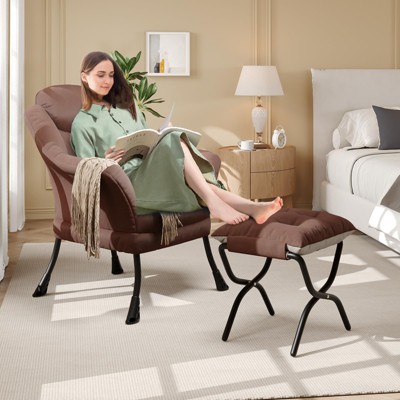 Lazy Chair, Modern Recliner Armchair with Foldable Ottoman & Detachable Cover, Ergonomic Reading Chair for Apartments