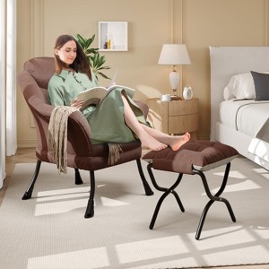 Lazy Chair, Modern Recliner Armchair with Foldable Ottoman & Detachable Cover, Ergonomic Reading Chair for Apartments - 1 of 4