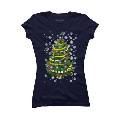 Junior's Design By Humans Christmas Tree and Snowflakes By IvaW T-Shirt