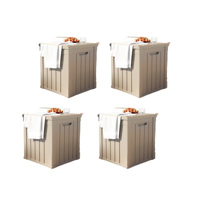 VisioGear Deck Boxes, 4-Piece 45 Gal Outdoor Storage Deck Box, Small Patio Storage Bin for Garden Tools, Black & Brown, 30.75"*17.13"*21.85"