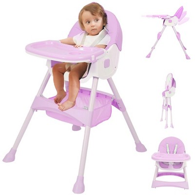 Napei 6- in -1 Baby High Chair with 5 -Point Safety Harness and Adjustable Dining Tray,Foldable High Chair for Space-Saving-Dark Purple