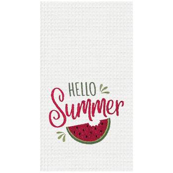 C&F Home Hello Summer Watermelon Bite Embroidered Cotton Waffle Weave Kitchen Towel