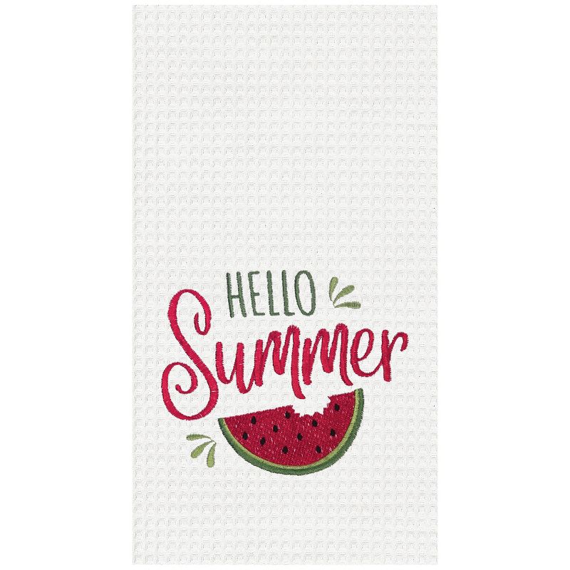 C&F Home Hello Summer Watermelon Bite Embroidered Cotton Waffle Weave Kitchen Towel, 1 of 4