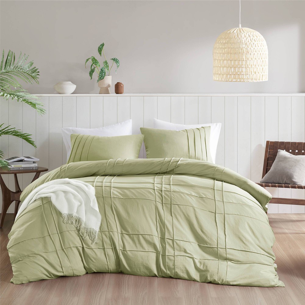 Photos - Bed Linen 510 Design Full/Queen Porter Soft Washed Pleated Duvet Cover Set Sage Gree