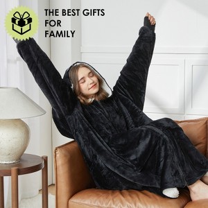 Inhand Oversized Wearable Blanket Hoodie, Long Hooded Blanket for Girls, Cozy Flannel Sweatshirt Blanket with Giant Pocket and Zipper - 1 of 4