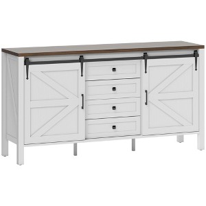Aghana Digitals 59" Distressed White Farmhouse Buffet Cabinet with Sliding Barn Doors, 4 Drawers, 2 - 1 of 4