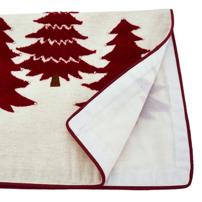 Festive Red and Ivory Cotton Christmas Tree Table Runner, 16" x 72"