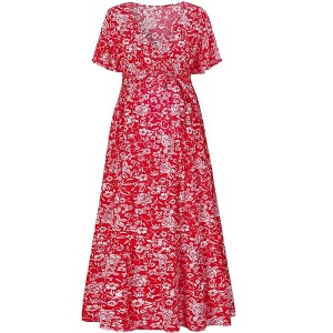 V-neck flared sleeve short sleeved long maternity dress - 1 of 1