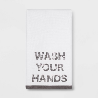Wash Your Hands Flat Woven Hand Towel White/Gray - Room Essentials™