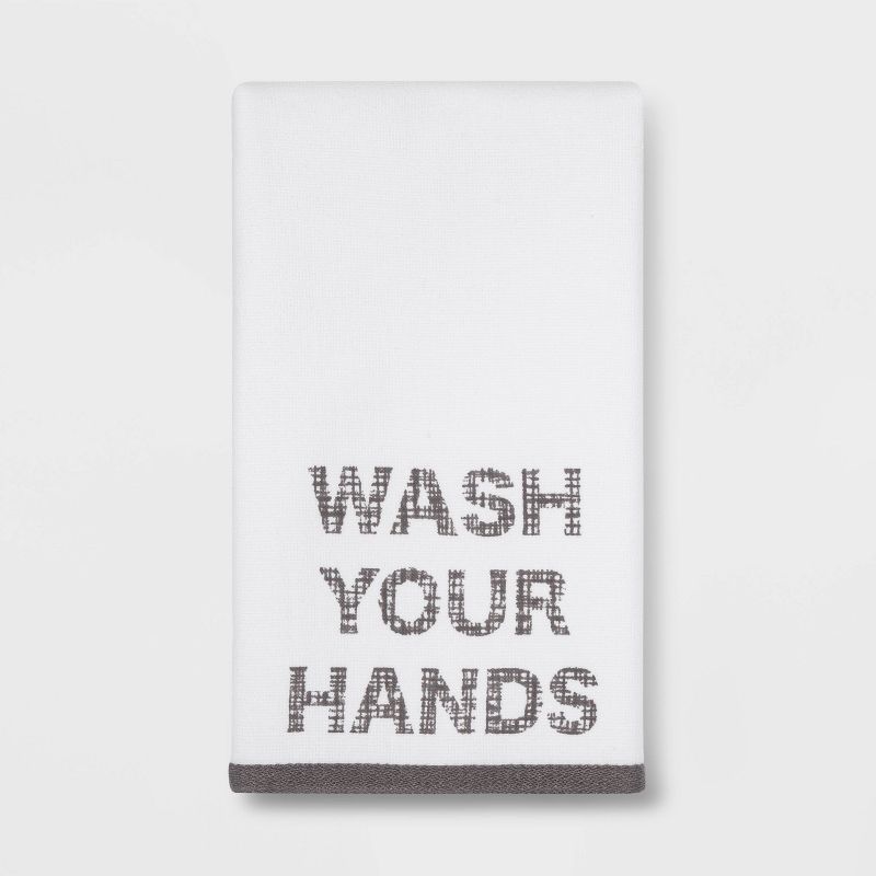 Wash Your Hands Flat Woven Hand Towel White/Gray - Room Essentials&#8482;, 1 of 3