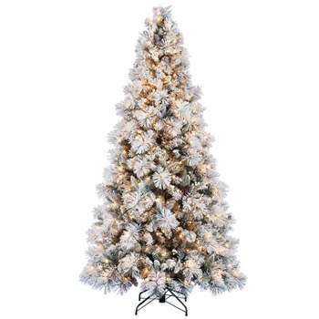 Home Heritage Snowdrift Spruce 7.5 Foot Snow Frosted Artificial Pre-Lit Christmas Tree with White Clear Lights
