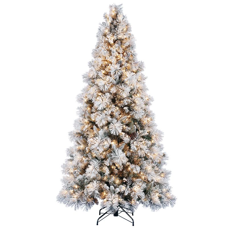 Home Heritage Snowdrift Spruce 7.5 Foot Snow Frosted Artificial Pre-Lit Christmas Tree with White Clear Lights, 1 of 7