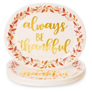 Sparkle and Bash 24-Pack Large Oval Thanksgiving Paper Plates, Heavy Duty Serving Plates with Fall Leaves, Pink with Gold Foil, 13x11 in - 1 of 4