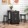 Costway 3 Pieces Bar Table Set Pub Dining Table with Saddle Stools & Storage Cabinet Black - 2 of 4