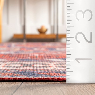 Stella Red and Ivory Synthetic 5x8 Machine Washable Area Rug