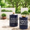 Naysaye Outdoor Patio End Table Set of 2, Metal Side Table with Carved Trellis for Home Lawn Garden Patio, Blue, 13.75"*13.75"*18" - 2 of 4