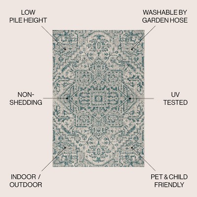 Estrella Teal and Gray Synthetic Medallion 8' x 10' Area Rug