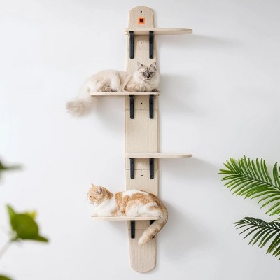 Mewoofun Pet Tower 4 Levels Wall Mounted Cat Climber Shelves Tree, Wooden Cat Tree Cat Climbing Tower for Indoor Cats, White, 10.5"*23.3"*67"
