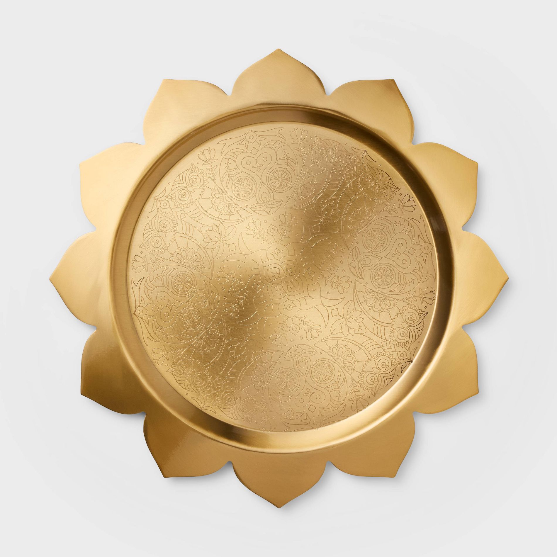 Diwali 15"x15" Metal Serving Tray Gold