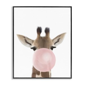 Stupell Industries Baby Giraffe with Pink Bubble Gum Safari Animal Framed Giclee Art, Black, 16" x 20" - 1 of 4